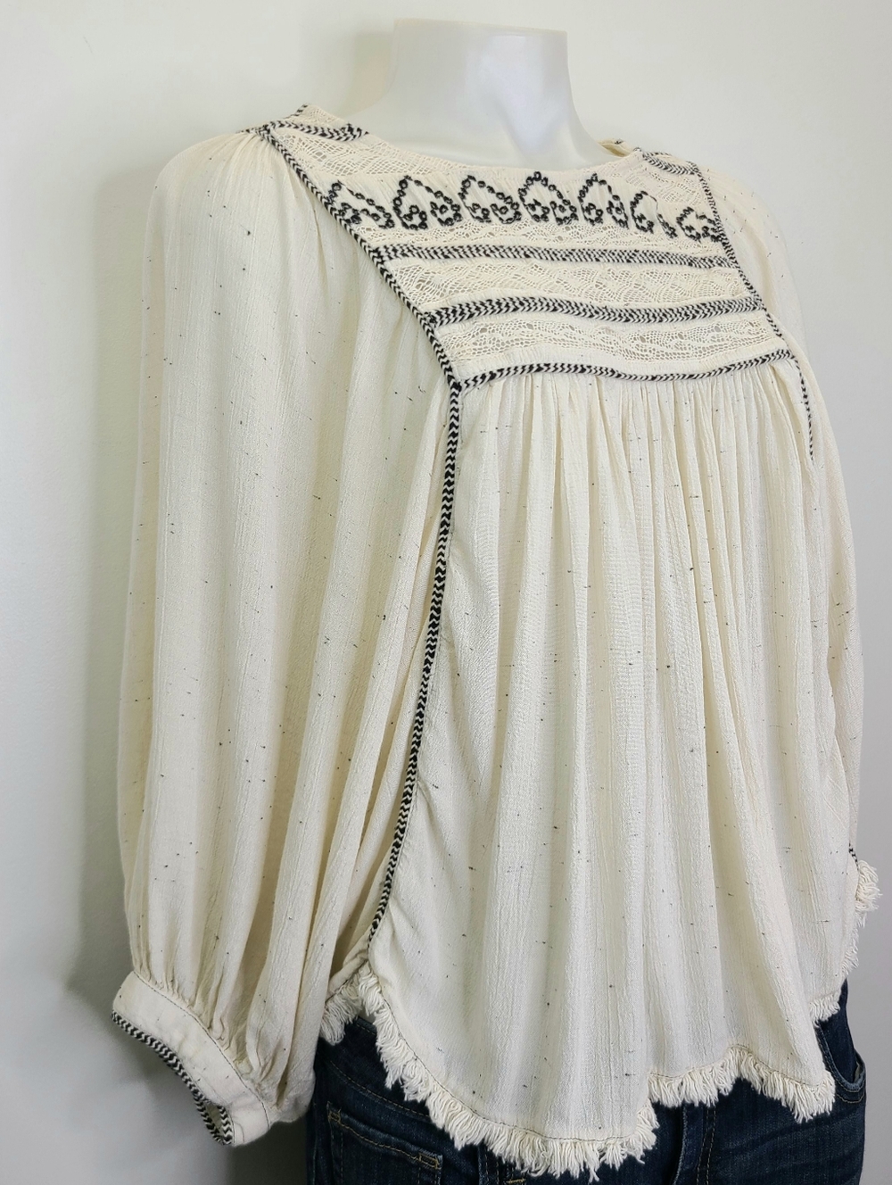 Free People Cyprus Avenue Embroidered Crochet Top Bell Sleeves Ivory Cream Large - Picture 5 of 16